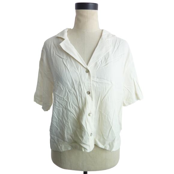Madewell Cream Button Up Short Sleeve Top Women's Medium - Picture 1 of 7